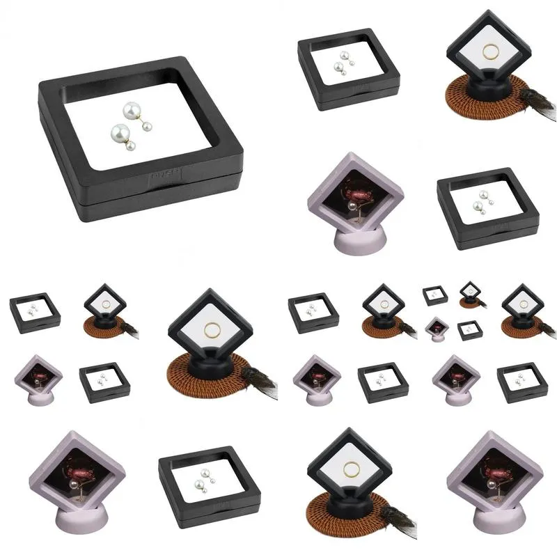 Packing Boxes Wholesale Pet Membrane Jewelry Ring Pendant Display Stand Holder Bague Packaging Box Protect Jewellery Stones Floating P Dhbzo