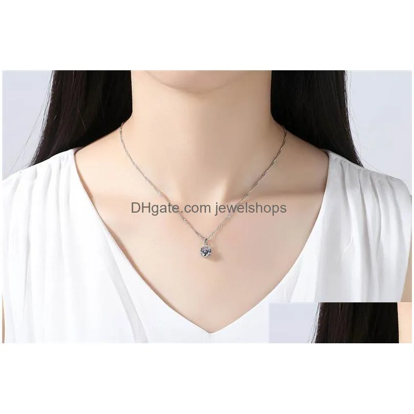 Pendant Necklaces 8Mm Zircon Pendant Necklaces Luxury Clavicle Jewelry Lady Women Sier Choker Necklace Six Claws Round Cubic Zirconia Dhopz