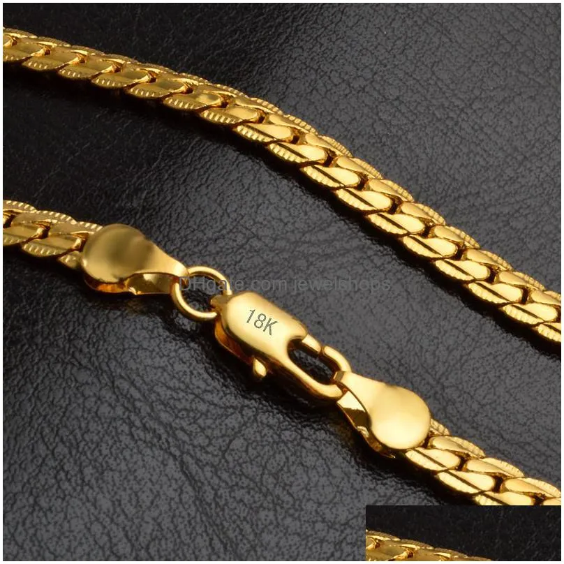 Chains 5Mm 18K Gold Plated Chains Flat Necklaces For Men Women Fashion Hip Hop Jewelry Accessories Gift With Stamp High Quality 20 Inc Dhs1X