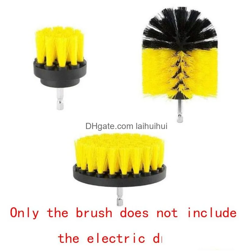 Car Wash Accessories Appliances 3Pcs Set Electric Scrubber Brush Drill Kit Plastic Round Cleaning For Carpet Glass Tires Nylon Brus Dhmdy