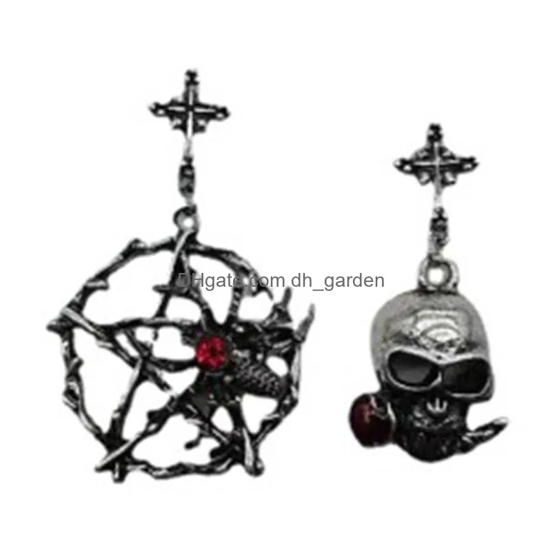 dangle chandelier 1 pair women gothic earrings punk style cross pattern metal red rhinestone ear pendant drop jewelry