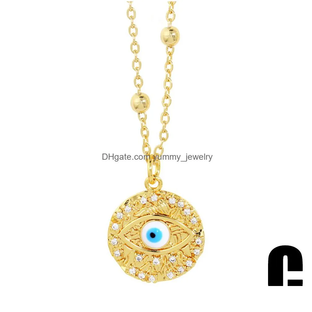 Pendant Necklaces Enamel Evil Eye Pendant Necklaces For Women Crystal Round Gold Chain Greek Turkish Jewelry Vne105 Drop Delivery Jewe Dhosk