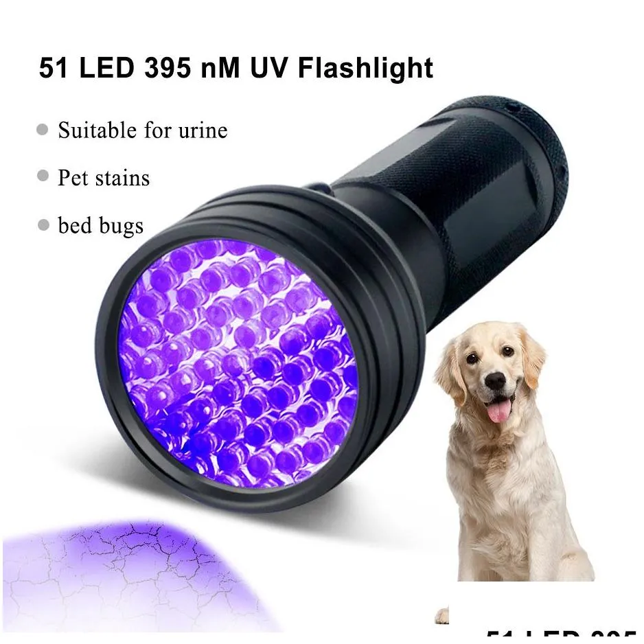Other Optoelectronic Displays Wholesale Uv Flashlight Black Light 51 Led 395 Nm Traviolet Blacklight Detector For Dog Urine Pet Stains Dhqsg