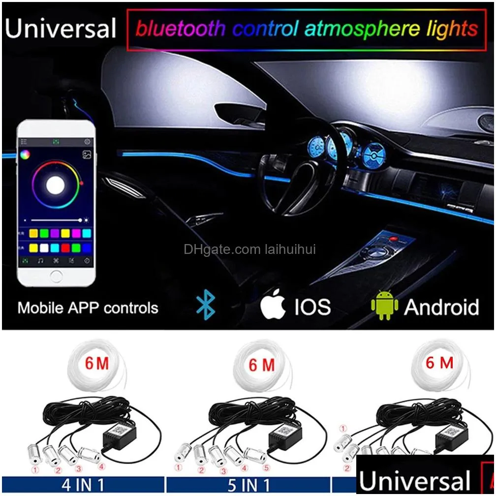 Hid Xenon Kits Car Interior Neon Rgb Led Strip Lights 4 5 6 In 1 Bluetooth App Control Decorative Ambient Atmosphere Dashboard Lamp2 Dh0Tm