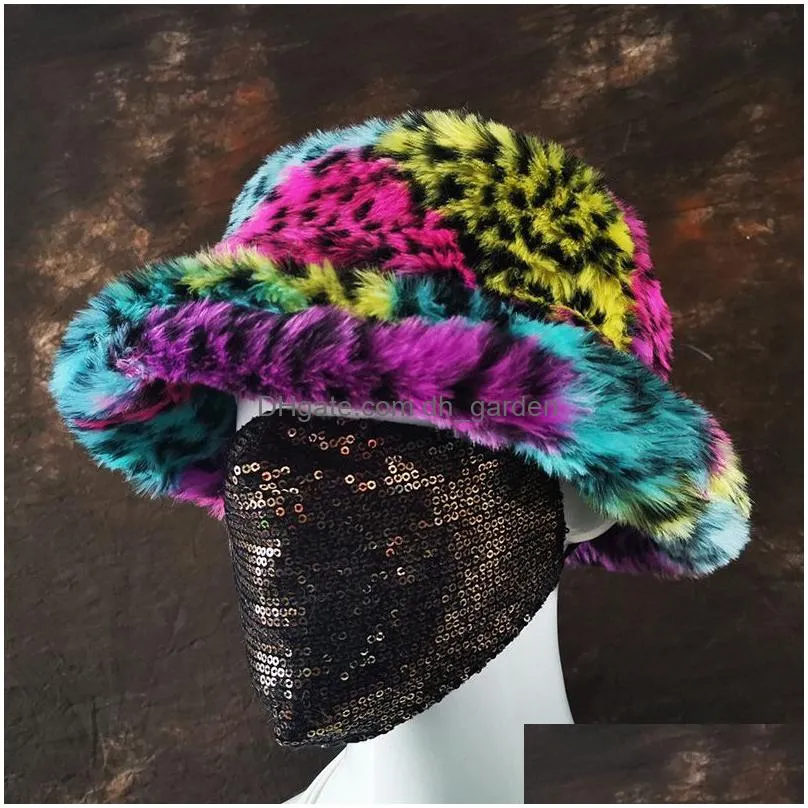 berets faux fur bucket hat autumn winter panama for women cow print plush soft warm fisherman caps vacation cap