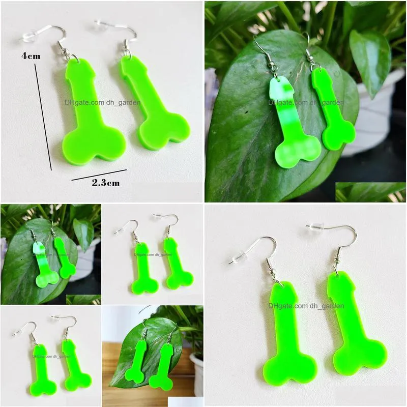 dangle chandelier funny men penis shape green acrylic drop earrings for female exaggerated brincos women night club party jewelry