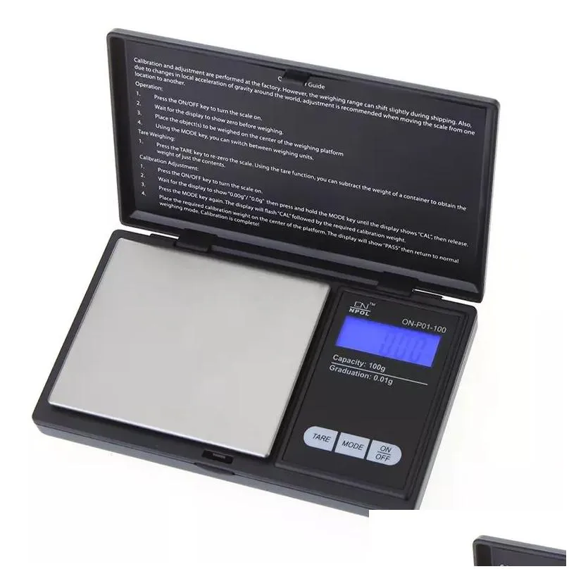 Weighing Scales Wholesale 100G X 0.01G Mini Lcd Electronic Digital Pocket Scale Jewelry Gold Diamond Weighting Gram Weight Scales Drop Dhxtq