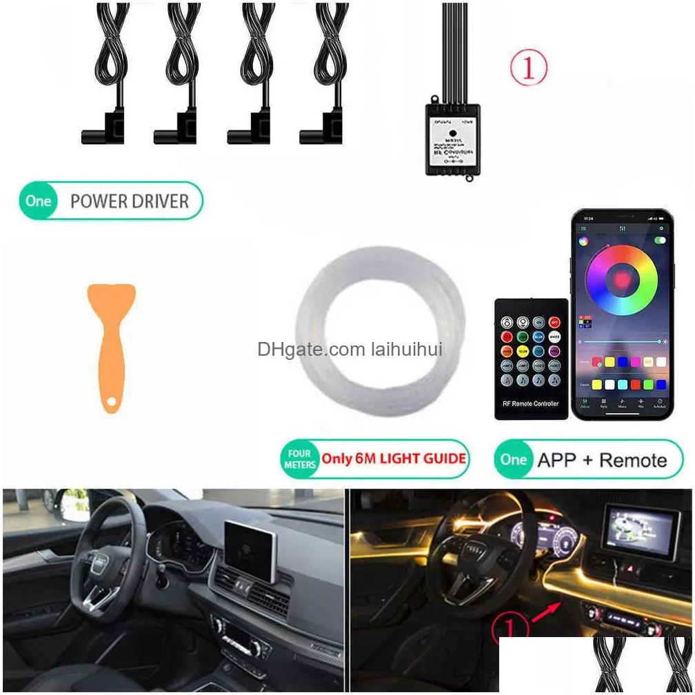 Decorative Lights Sign Led Car Interior Ambient Rgb Fiber Optic Lighting Kit With App Music Control Neon Atmosphere Lamps Strips Dro Dhwql