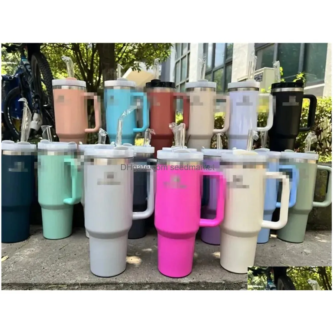 ready to ship quencher tumblers h2.0 40oz stainless steel cups with silicone handle lid and straw 2nd generation car mugs keep drinking cold water