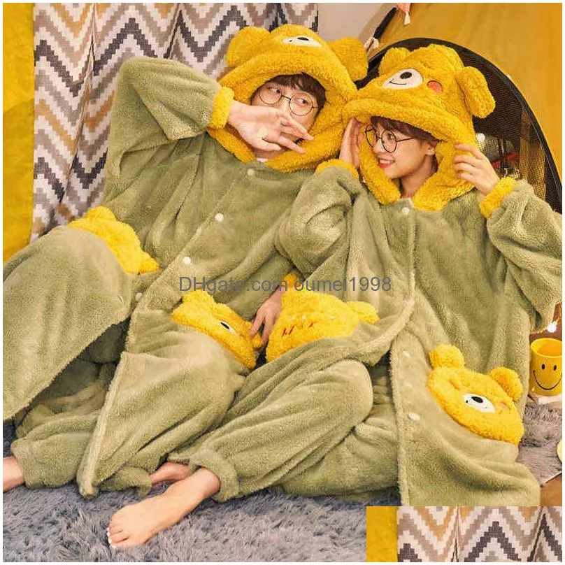 Women`S Sleepwear Autumn And Winter Pajamas Women Plush Cartoon Set Cute Warm Thick Hooded Plus Veet Male Home 211111 Drop Delivery Ap Dhu7R
