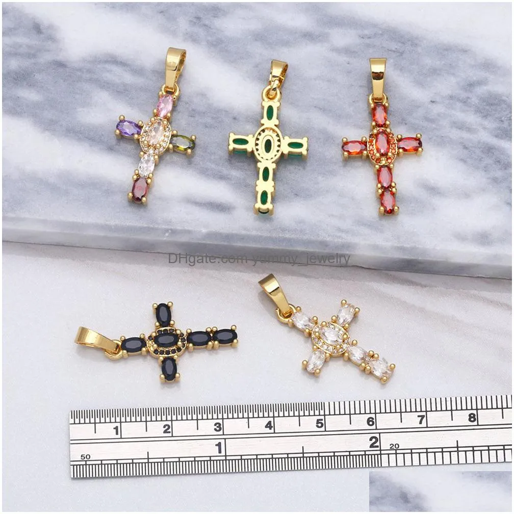 Charms Big Rainbow Colorf Cross Pendants For Necklace Gold Plated Copper Zircon Relius Jewelry Components Pdta638 Drop Delivery Jewelr Dhdzb