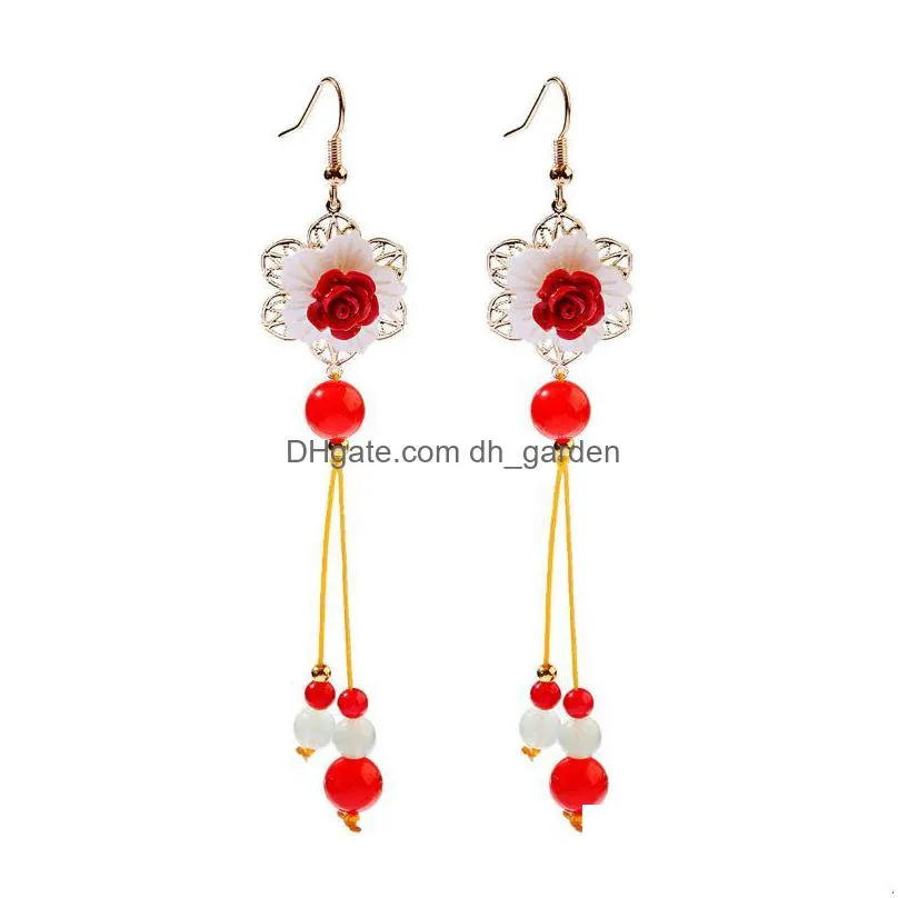 dangle chandelier pendant long earrings for women hanfu chinese flower earring piercing unusual ancient ethnic original ear drop jewelry