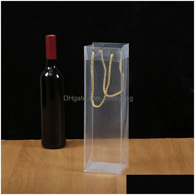 transparent red wine handbag plastic pp wine gift bag holiday gift bag with rope lx5501