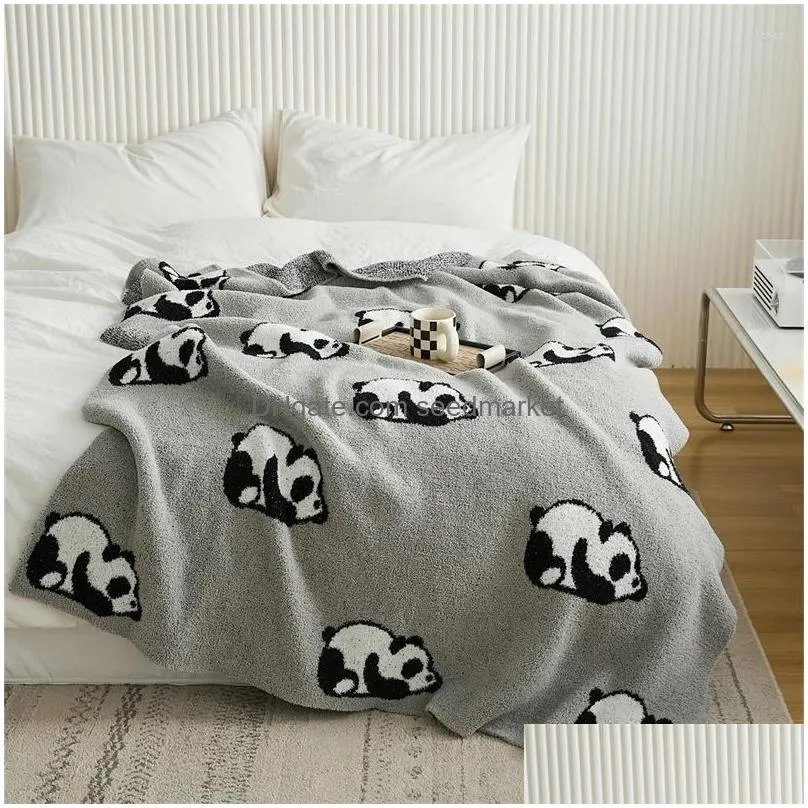 blankets panda feather yarn blanket thicken warm for bed sofa soft skin friendly warmth comforter room decor 130x160cm