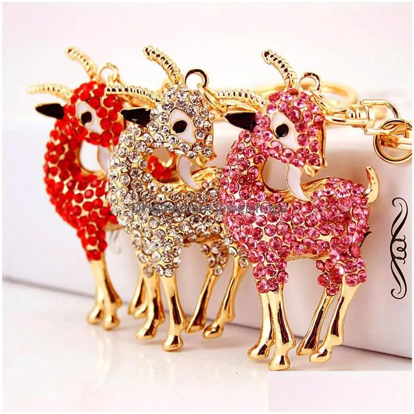 Key Rings Fl Rhinestone Metal Animal Goat Sheep Pendant Car Keychain Gold Tone Alloy Accessories Key Holder Women Bag Accessory 3Pcs D Dhhqi