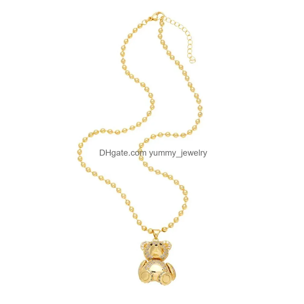 Pendant Necklaces Chunky Gold Plated Bear Necklaces For Women Fuchsia Crystal Teddy Animal Cz Jewelry Friends Gifts Nkep53 Drop Delive Dhhby