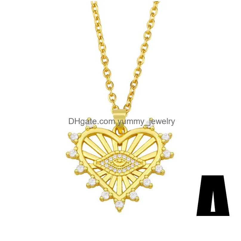 Pendant Necklaces Hiphop Gold Plated Chain Heart Evil Greek Eye Pendant Necklaces Brass Cubic Zirconia Jewelry Vne158 Drop Delivery Je Dhubw