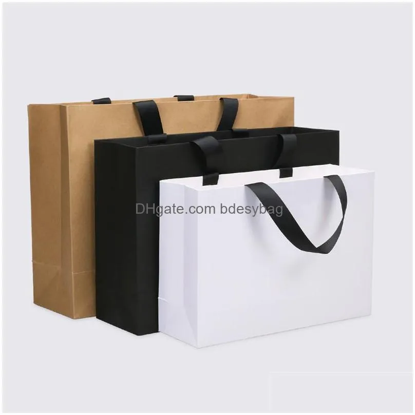 high quality balck white kraft paper bag with handle wedding party bag fashionable cloth shoes gift paper bags wholesale lx2976