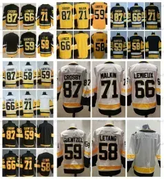 Jersey Reverse Retro 87 Sidney Crosby Hockey````Jerseys 71 Evgeni Malkin 59 Jake Guentzel 58 Kris Letang 66 Lemieux 21/22 Alternate Black