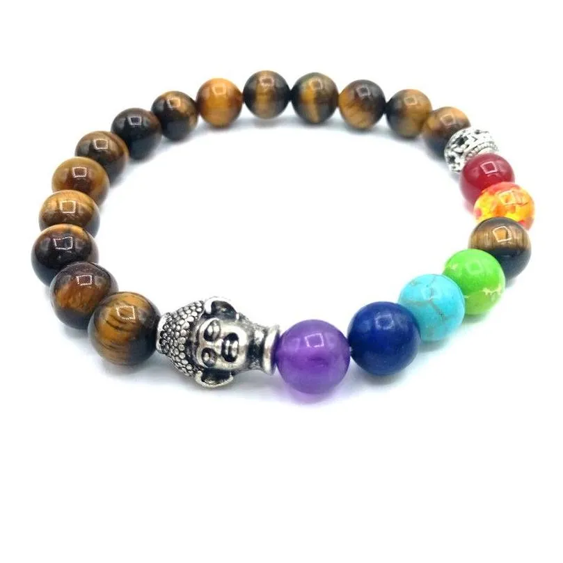 JLN Seven Chakra Buddha Bracelet Energy Yoga Gemstone With Tibet Buddha Accessory Power Beads Bracelets For Gift