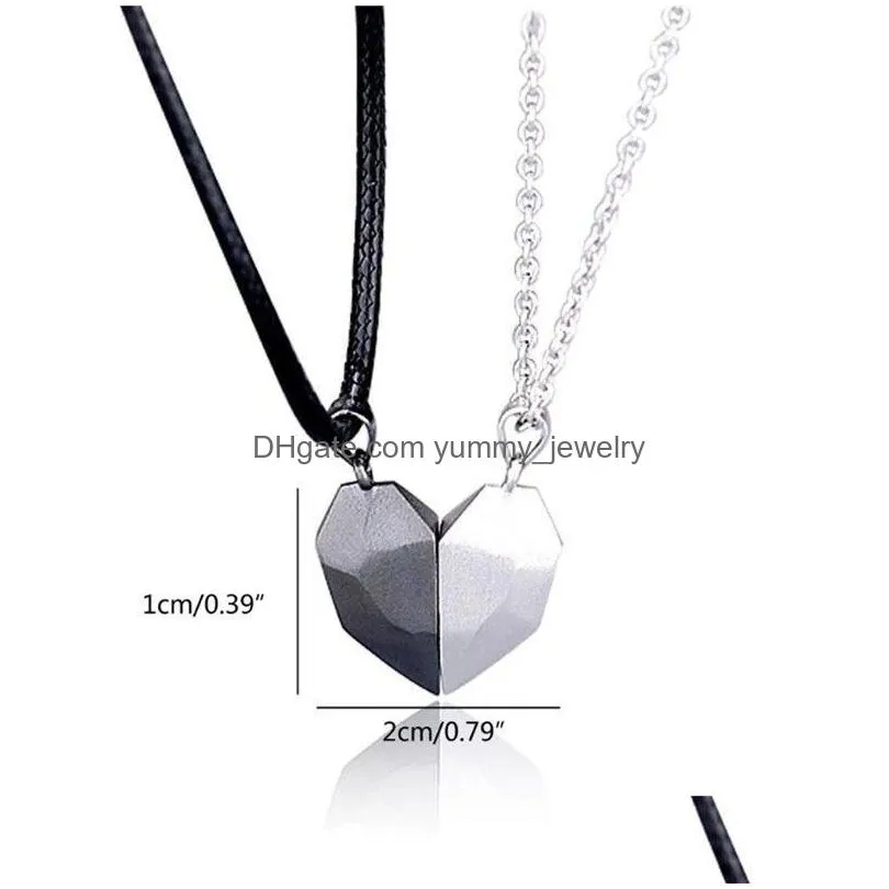 Pendant Necklaces Voleaf Magnetic Couple Half Heart Necklace Wishing Stone Pendant Cope Jewelry For Lover Gift Valentines Day Vne125 D Dhaof