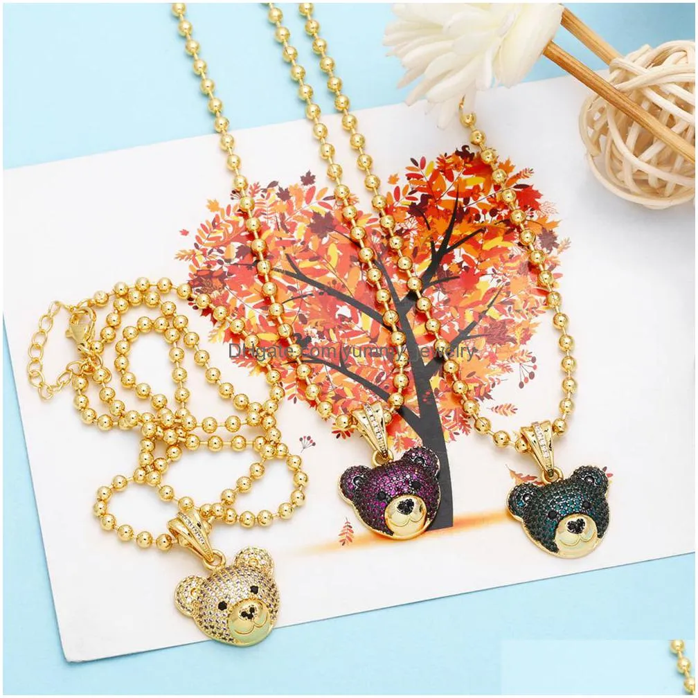 Pendant Necklaces Hip Hop Bear Necklace For Female Gold Plated Brass Cute Animal Jewelry Drop Delivery Jewelry Necklaces Pendants Dhr0Y