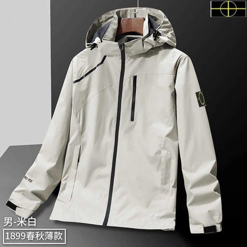 Coats plus size coat Spring and Autumn Stone Men`s Jacket island 223Stand Collar Hooded Solid Men`s Casual Windproof Outdoor Is land Jacket Coat New 7XL 9