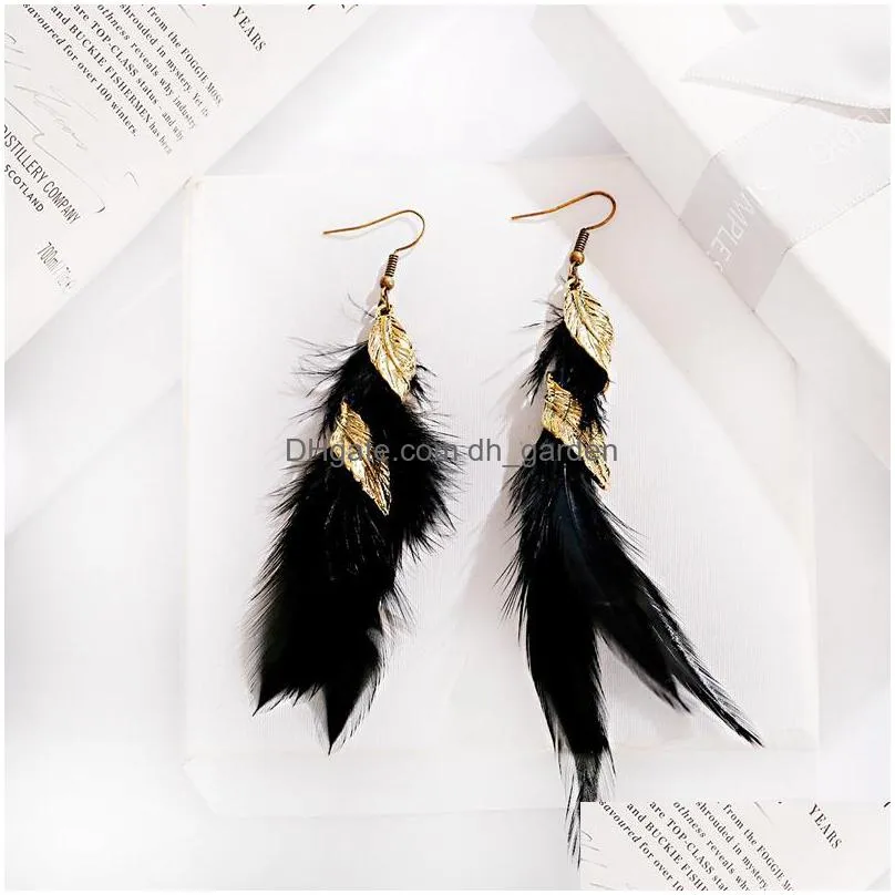 dangle chandelier bohemian leaf feather earrings for women 2021 jewelry gold pendant tassel drop