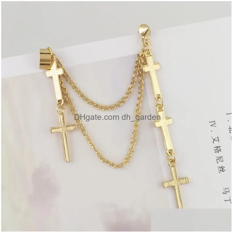 dangle chandelier fashion cross chain tassel drop earrings personality punk alloy stud ear clip jewelry for women girls