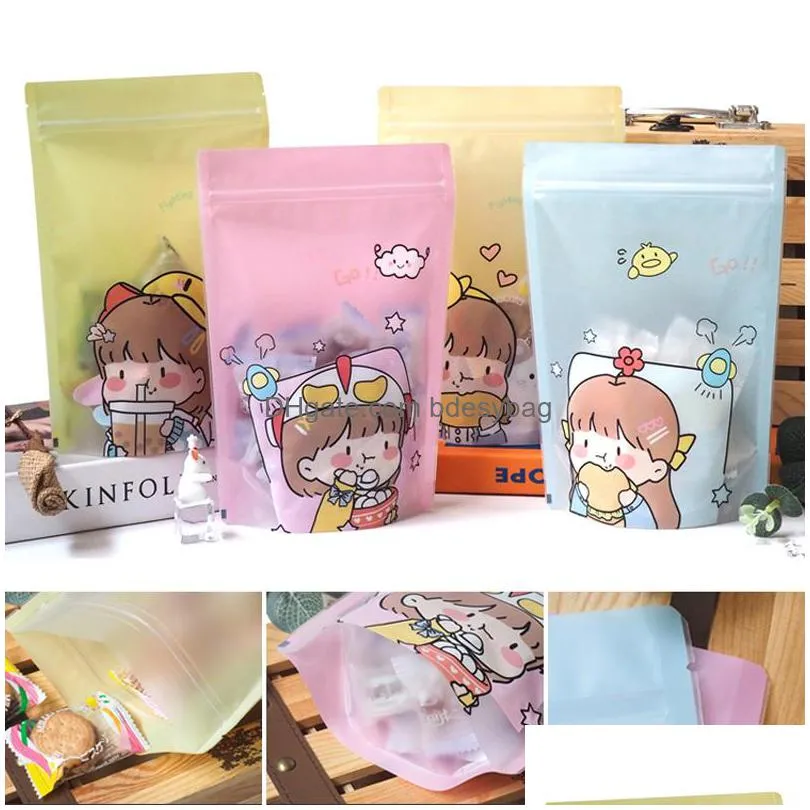 cartoon snack self seal bag lovely food packaging bag manual biscuit sandy sub packaging zipper sealing bags lx4640