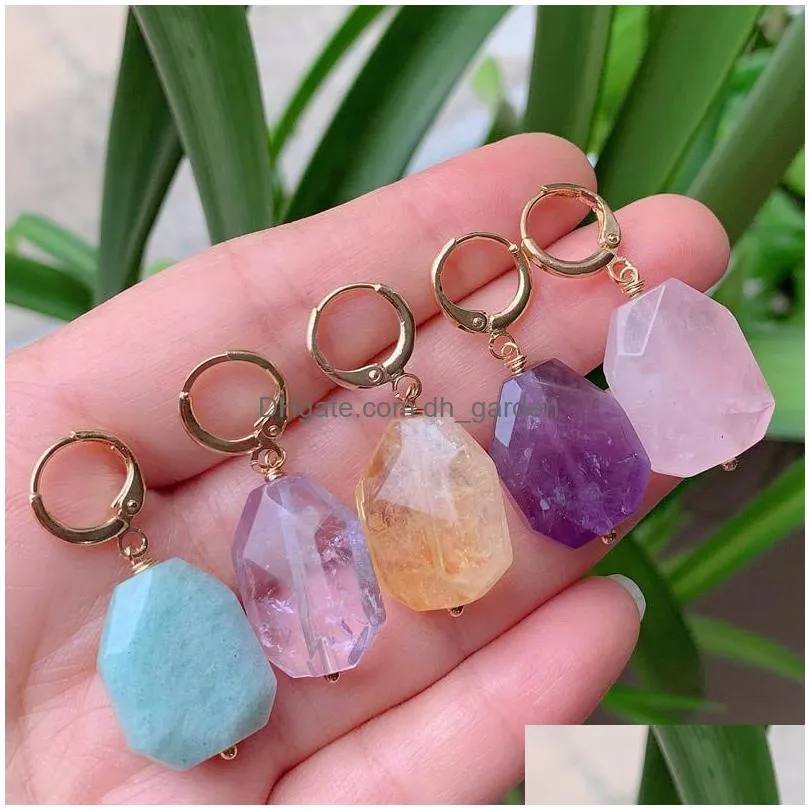 dangle chandelier healing jewelry natural quartz stone earrings for women ear loop nuggets drop amethysts amazonite citrines pink