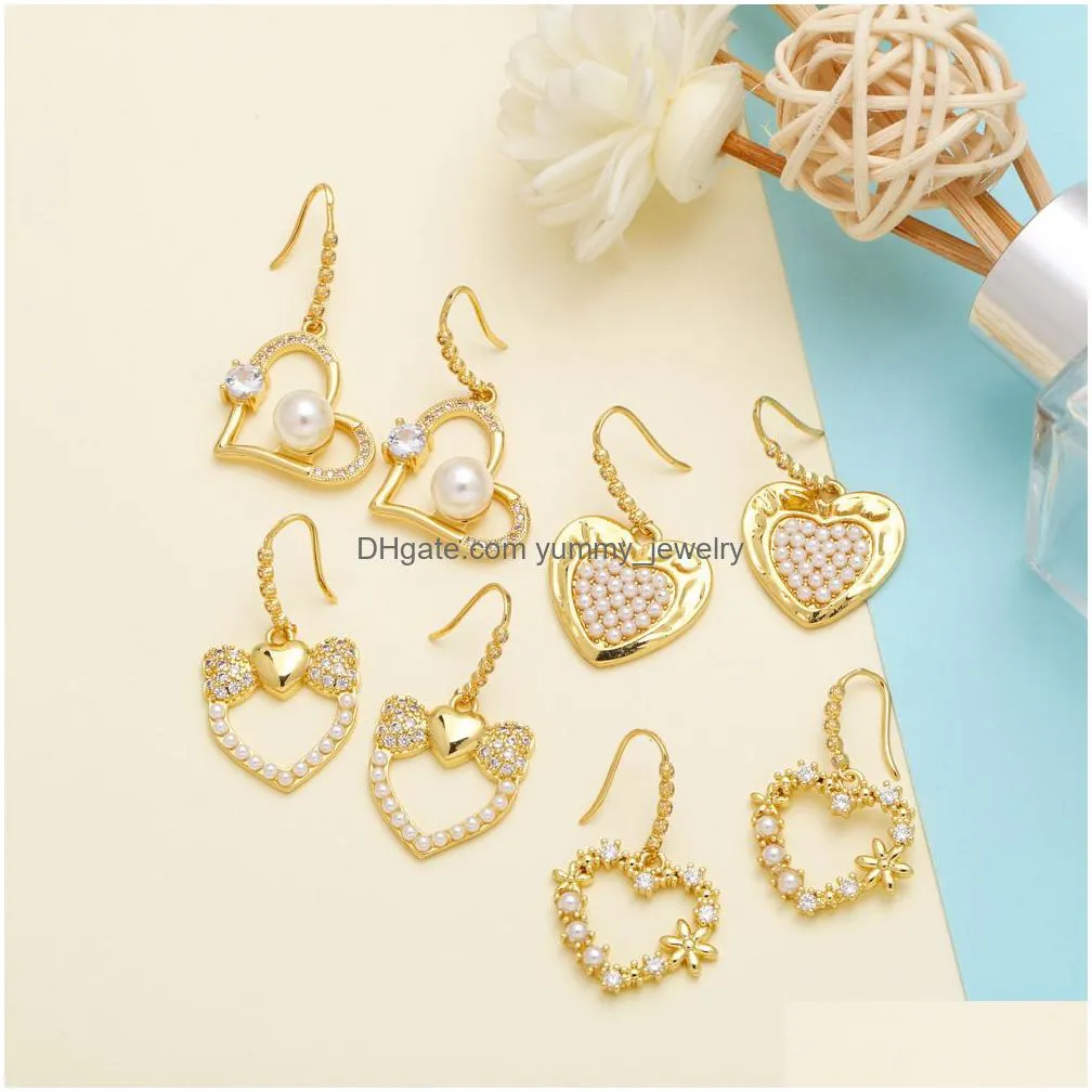 Charm Voleaf Copper Heart Shaped Pearl Earrings For Women Gold Plated Cubic Zirconia Jewelry Flower Lover Gift Vea112 Drop Delivery Je Dhbu5