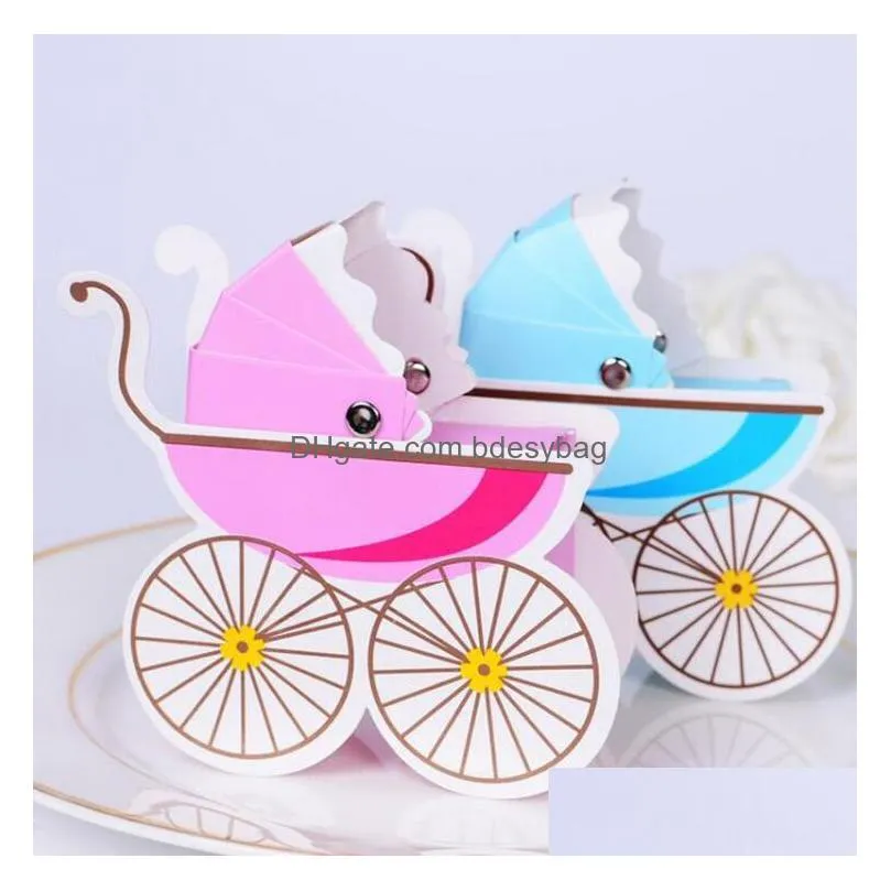 creative stroller shape wedding candy box party baby shower baptism favor paper gift boxes packing party supplies za1392