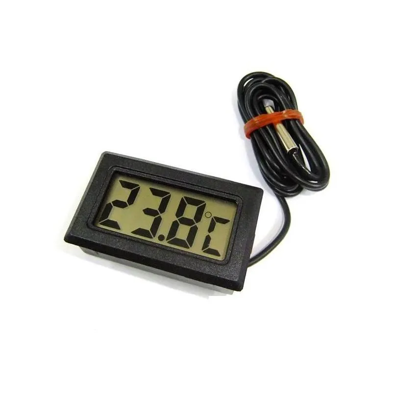 Temperature Instruments Wholesale New Mini Digital Refrigerator Zer Reptile Aquarium Temperature Panel Meter Thermometer Battery Inclu Dhtuv