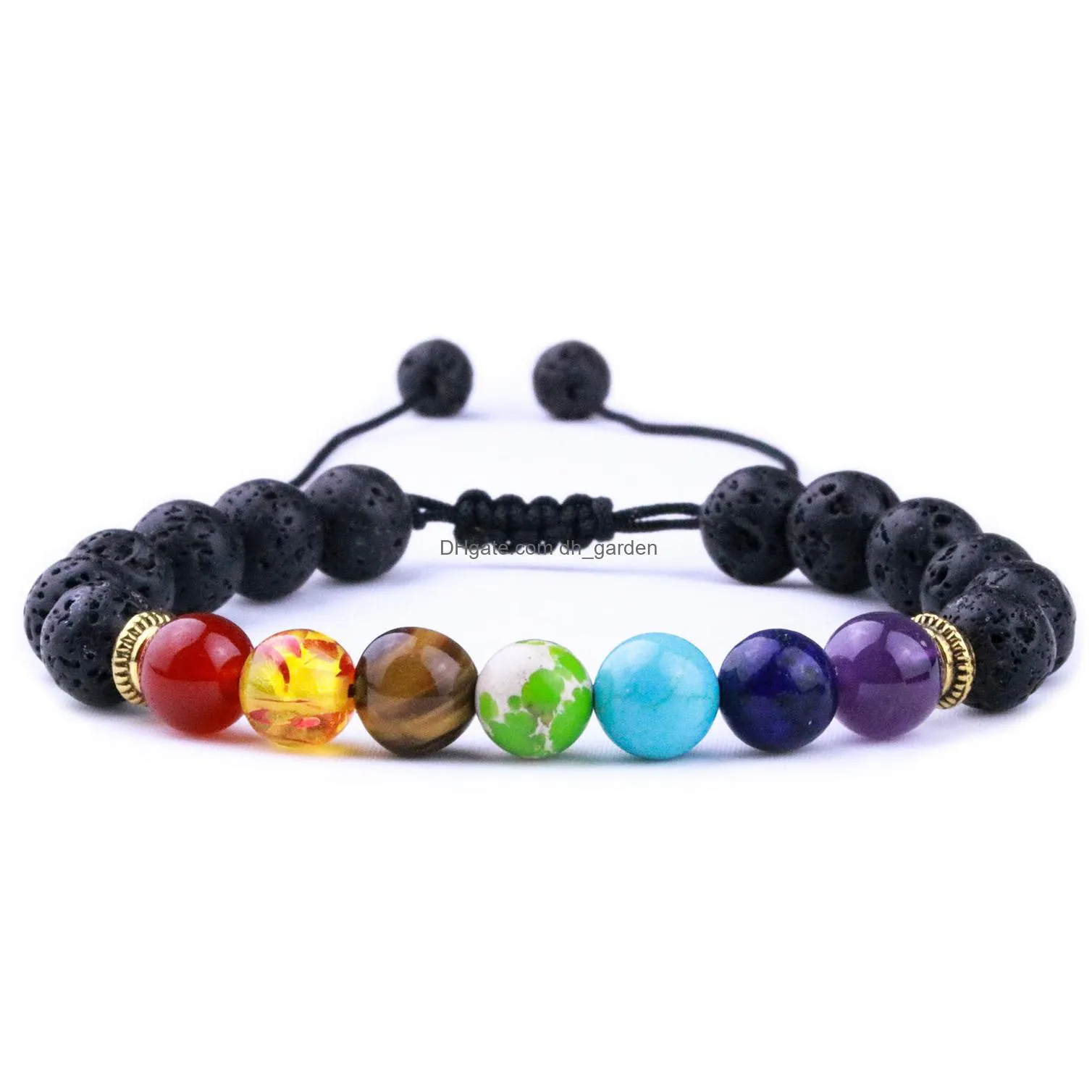 Charm Bracelets 8Mm Black Lava Stone 7 Chakra Beads Bracelets Diy Aromatherapy  Oil Diffuser Bracelet Stretch Yoga Dhgarden Dhd9N