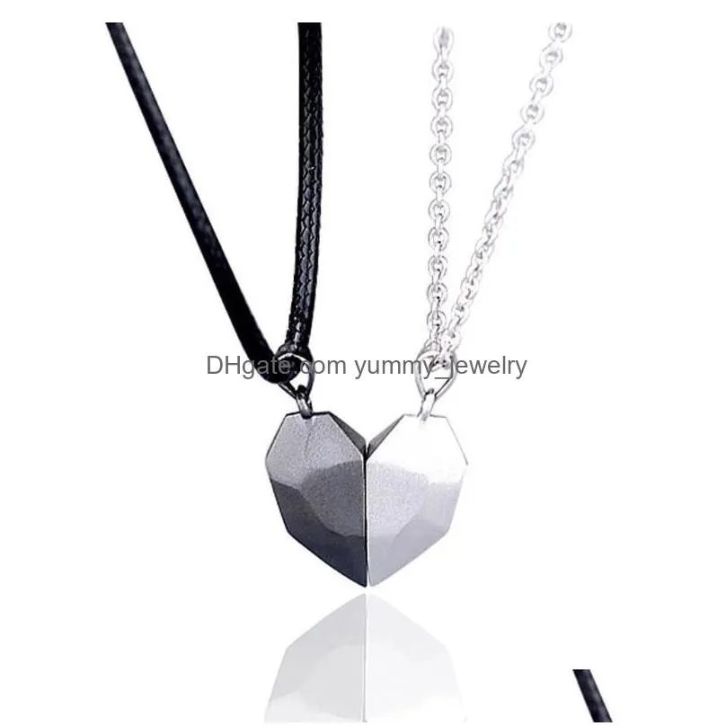 Pendant Necklaces Voleaf Magnetic Couple Half Heart Necklace Wishing Stone Pendant Cope Jewelry For Lover Gift Valentines Day Vne125 D Dhaof