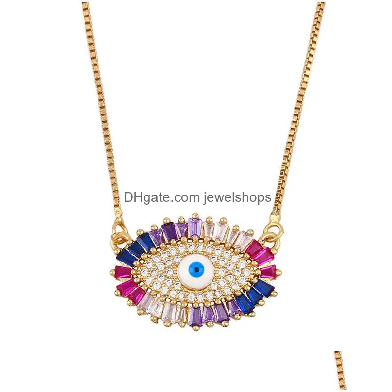 Pendant Necklaces Evil Eye Necklace Iced Out Pendant Luxury Colorf Cz Collar Necklaces Fashion Women Girl 18K Gold Plated Cubic Zircon Dh1Ql