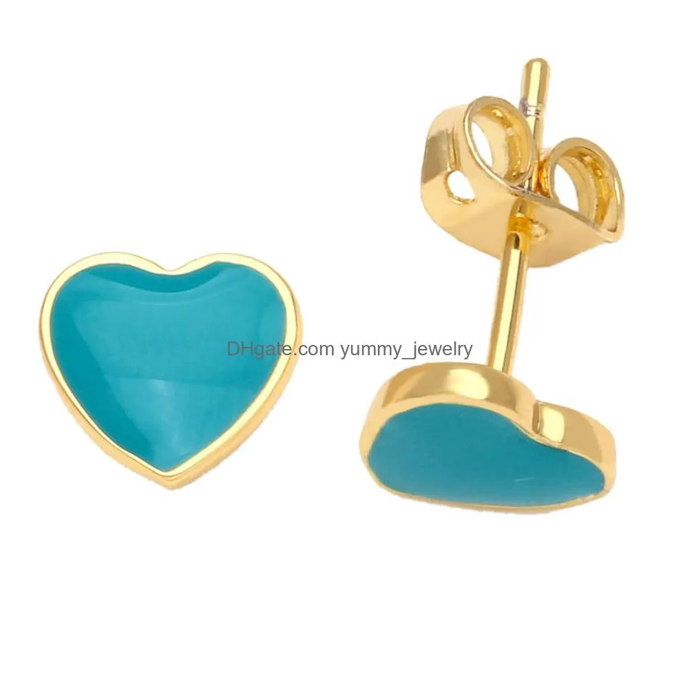 Stud Voleaf Copper New Simple Small 18K Gold Plated Enamel Heart Studs Earring For Ladies Vea103 Drop Delivery Jewelry Earrings Dhq16