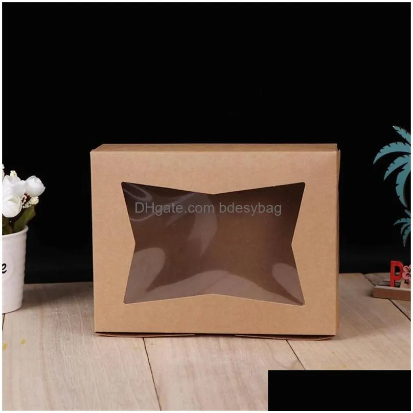 white brown kraft paper box with creative window gift box carton packaging cookie macaron boxes wedding gift boxes lx4524