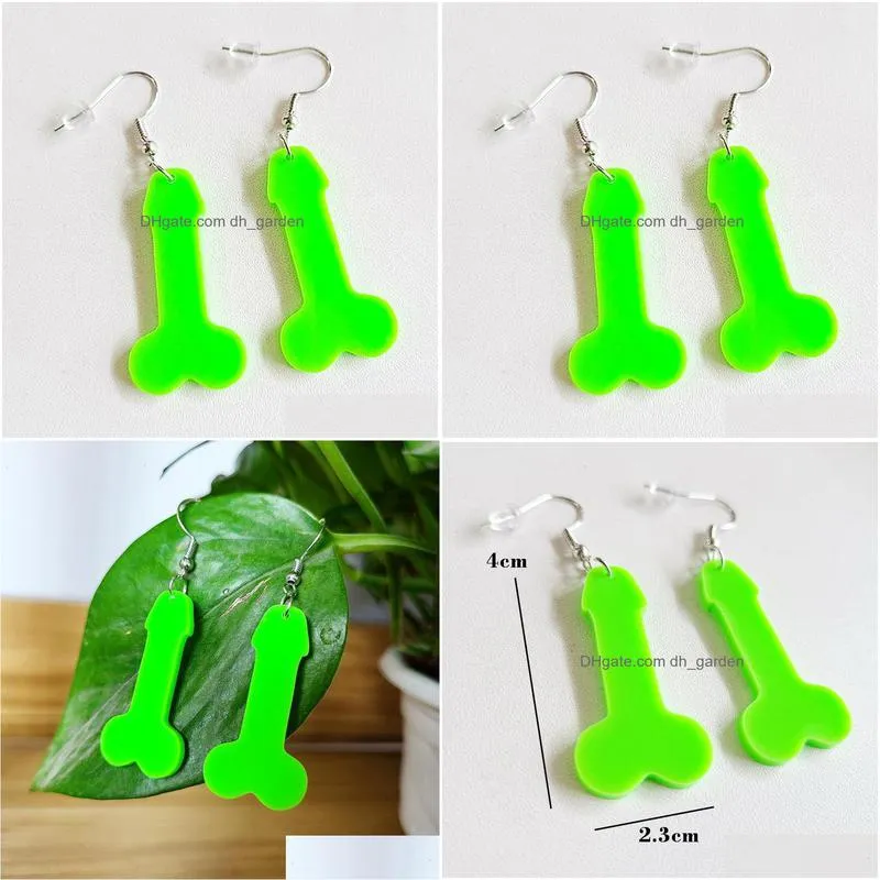 dangle chandelier funny men penis shape green acrylic drop earrings for female exaggerated brincos women night club party jewelry