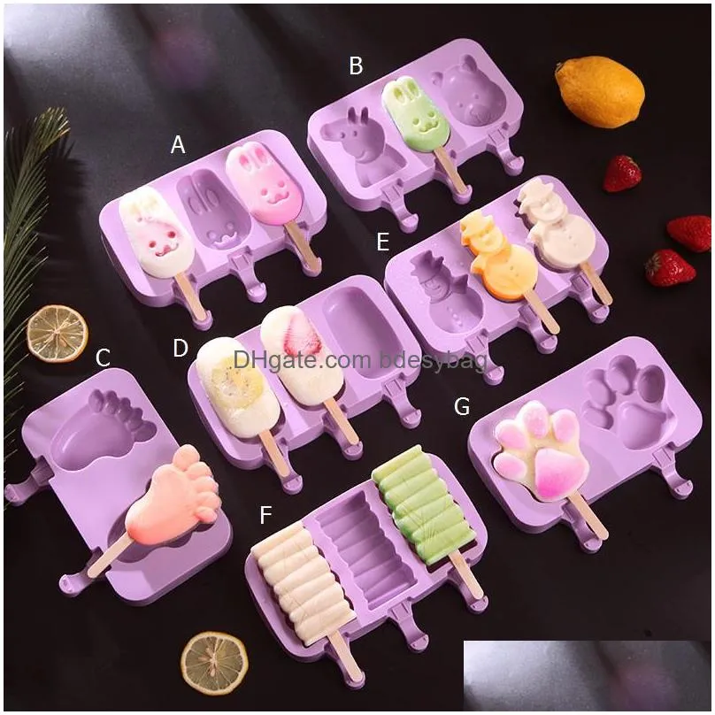 diy ice cream silicone moulds kids animals homemade popsicle molds for children cute cartoon icelolly mold ice cream tools w0070