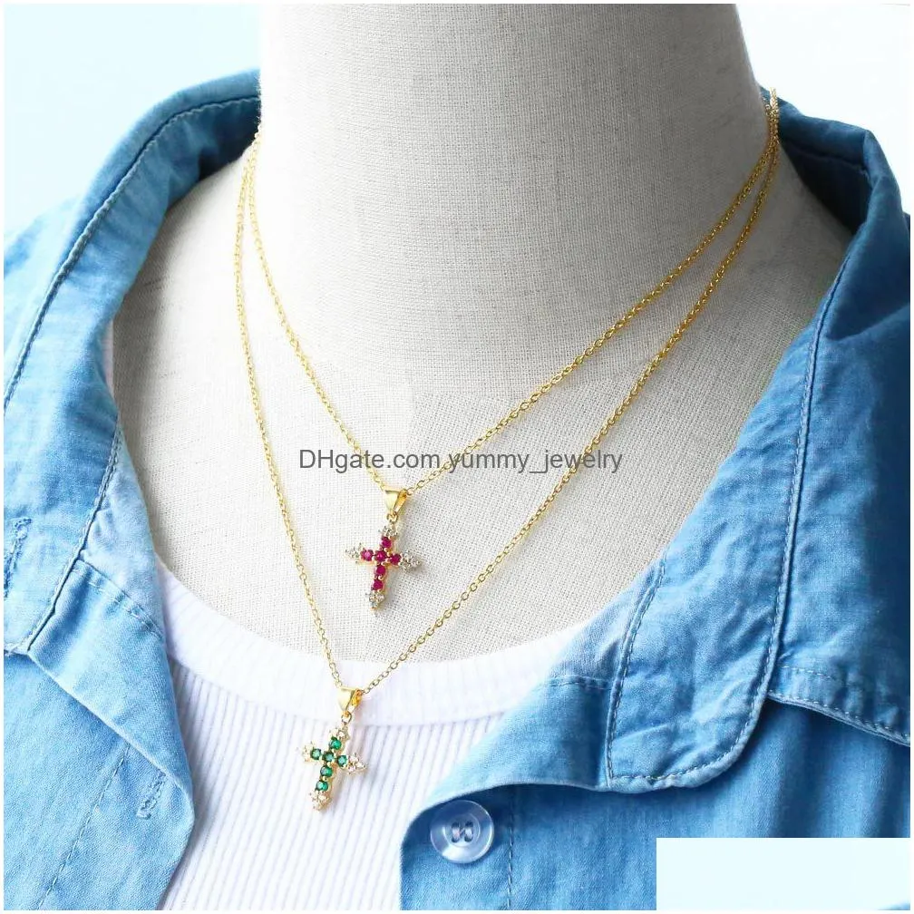 Pendant Necklaces Voleaf Relius Cross Necklaces For Men Cz Genunine Gold Plated Copper Trendy Rainbow Christianity Jewelry Vne111 Drop Dhrsd