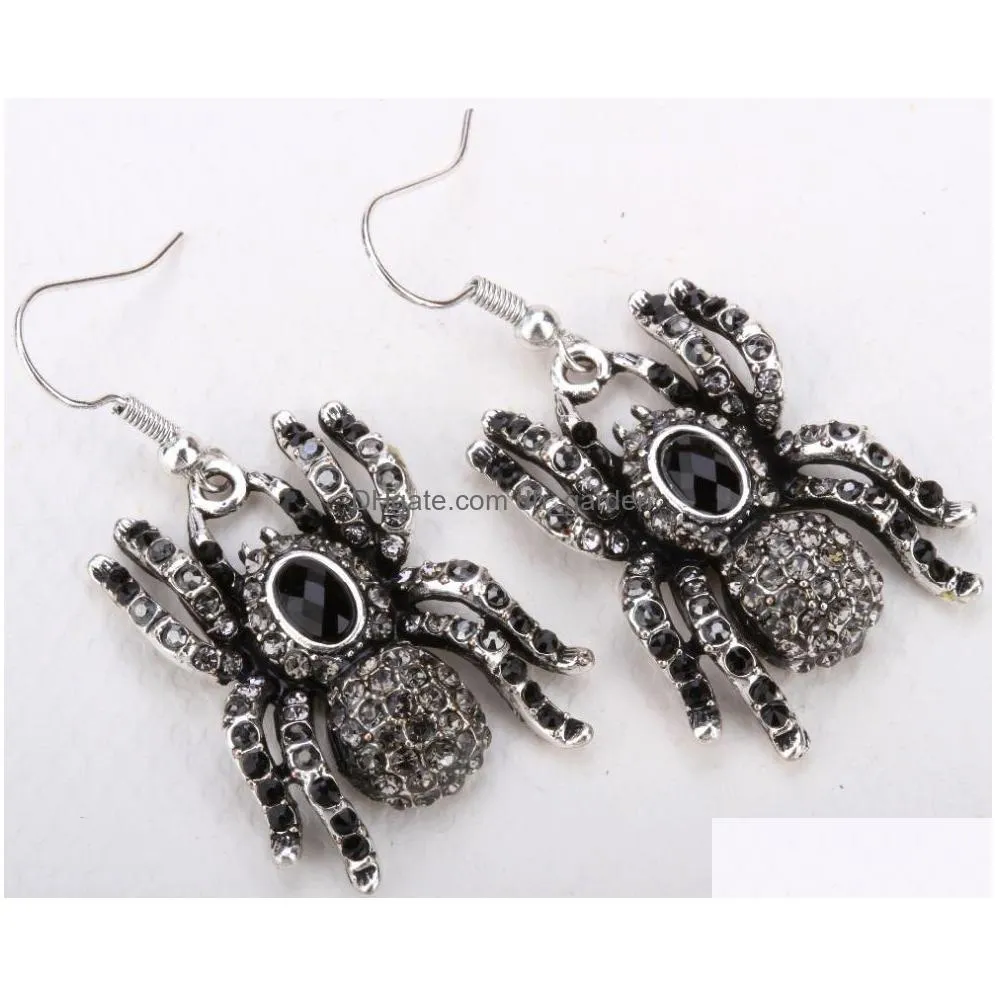 dangle chandelier spider earrings crystal halloween jewelry gifts for women girls wholesale dropship silver black ea05
