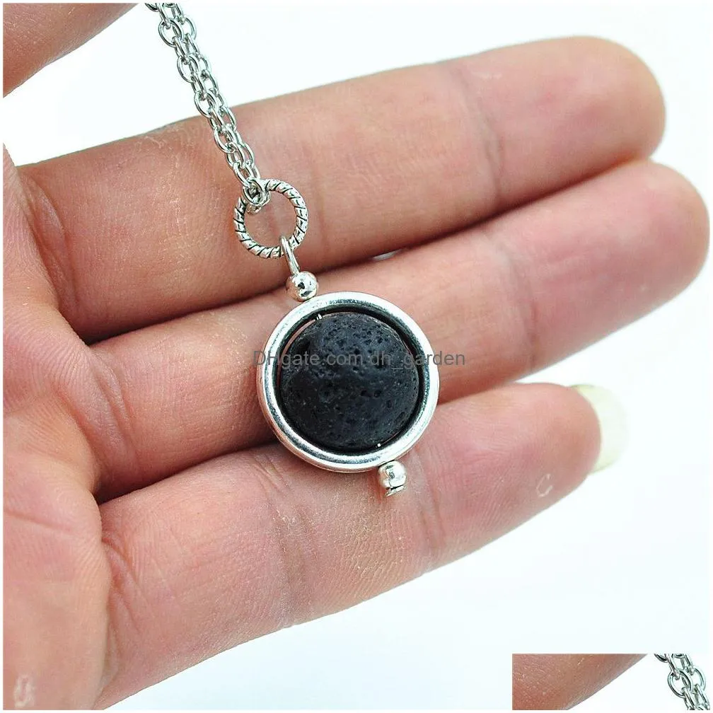 Pendant Necklaces 5 Styles Natural Black Lava Stone Necklace Sier Color Aromatherapy Essential Oil Diffuser For Women Jewelr Dhgarden Dhppw