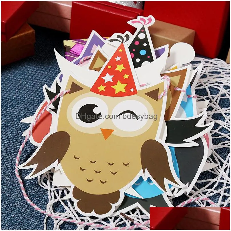 happy birthday paper owl flags bunting banners letter garlands baby boy girl kids birthday party decorations lz1120