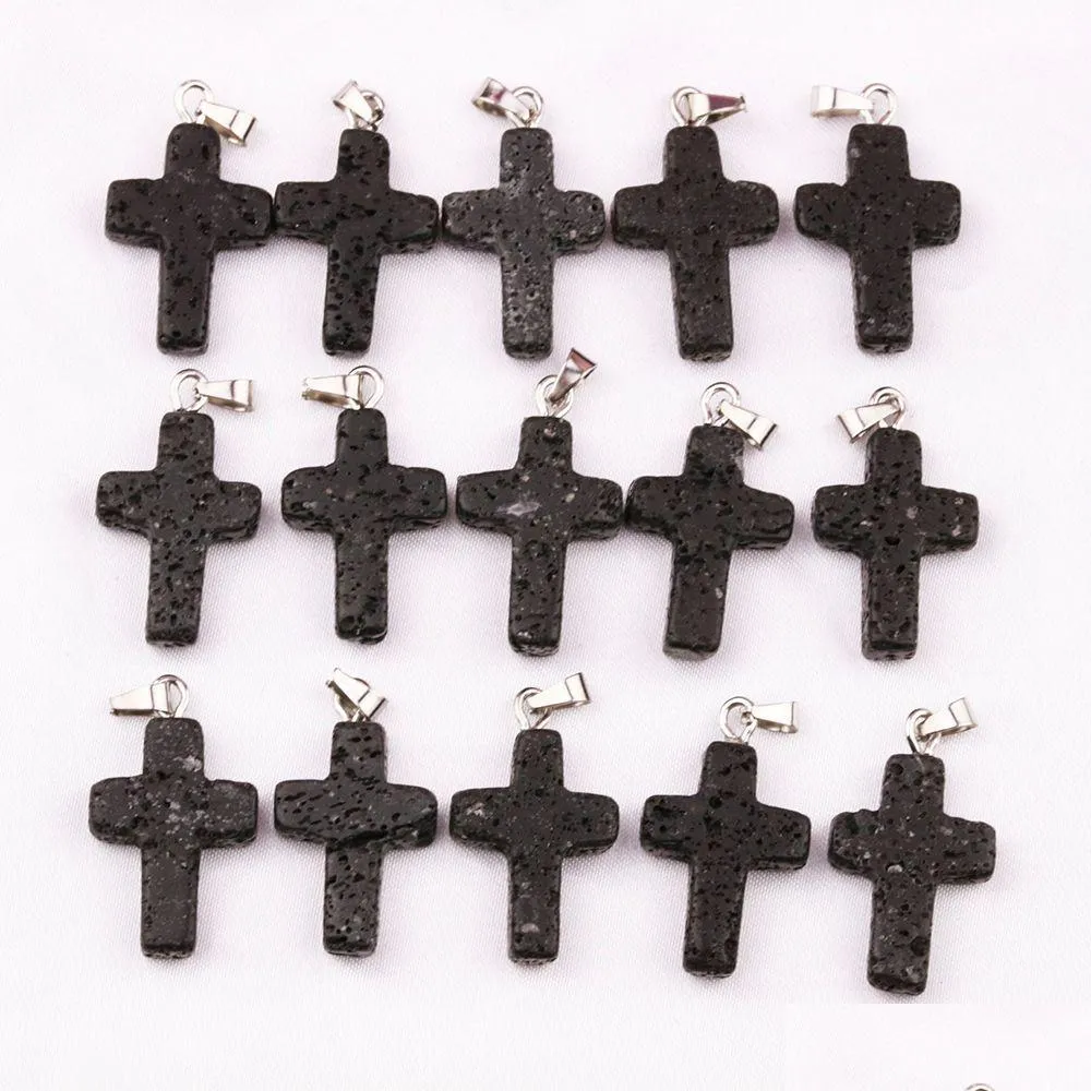Charms Natural Stone Black Lava Cross Charms Aromatherapy Essential Oil Per Diffuser Pendant For Diy Necklace Drop Delivery Dhgarden Dhkii