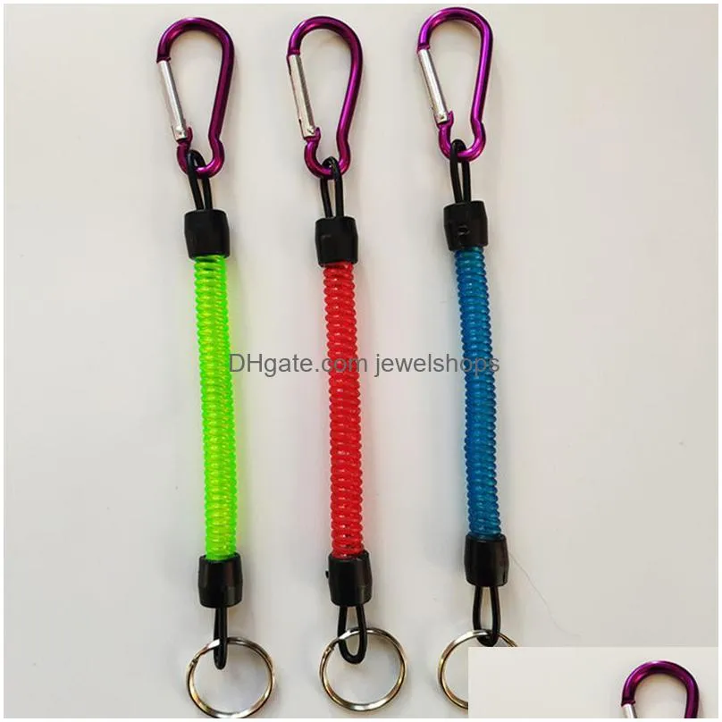 Key Rings Portable Fishing Lanyards Key Chain Ring Retractable Spring Elastic Rope Anti Lost Keychain Cam Carabiner Secure Lock Random Dhdhk