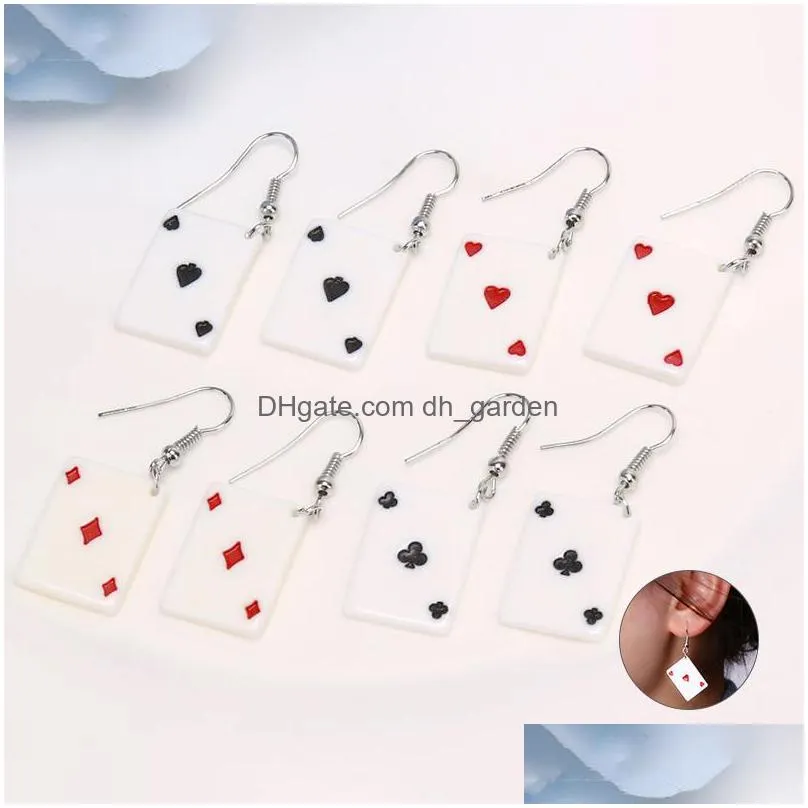 dangle chandelier 1pair acrylic funny poker card earrings spades playing jewelry nice birthday gift personality car