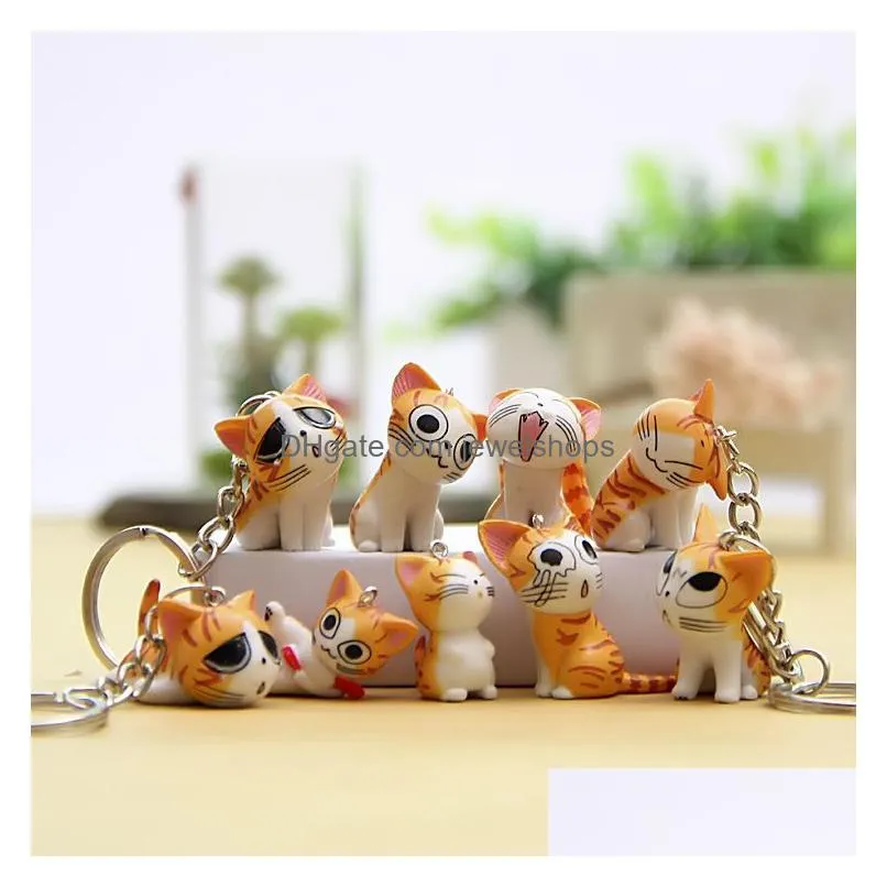 Key Rings 9Pcs Doll Figure Key Chains Rings Creative Pvc Little Cat Design Pendant Bag Charms Cute Animal Keychain For Car Keys Cartoo Dhui5