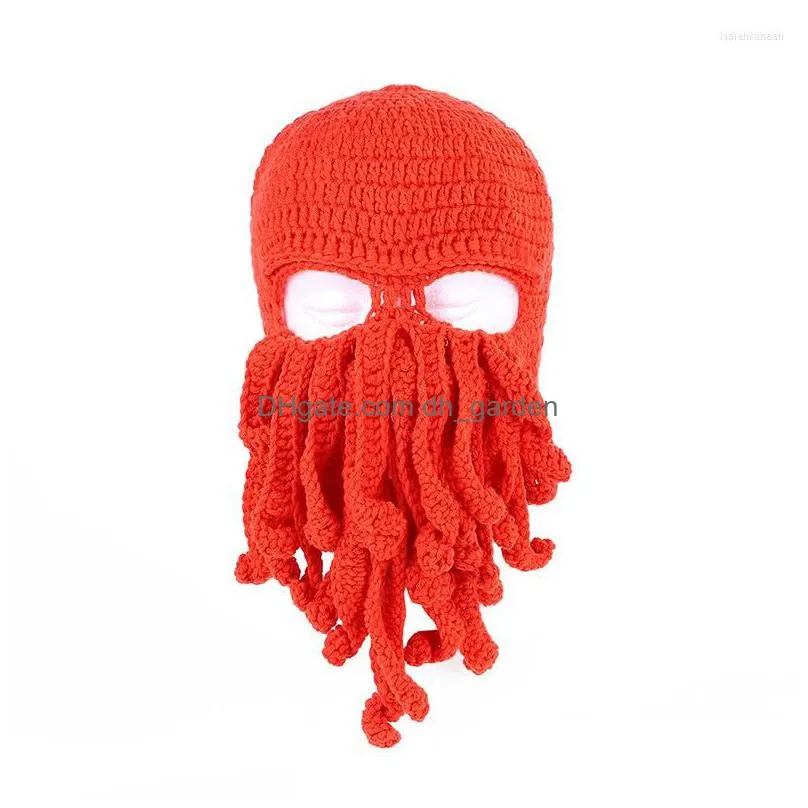 berets novelty funny tentacle octopus hat handmade crochet cthulhu beard beanie mens womens knit wind mask cap halloween animal gift